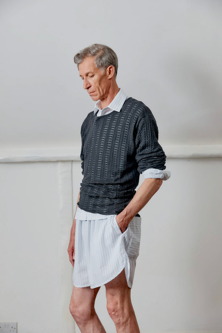 COTTON/CASHMERE POINTELLE LONG SLEEVE T-SHIRT