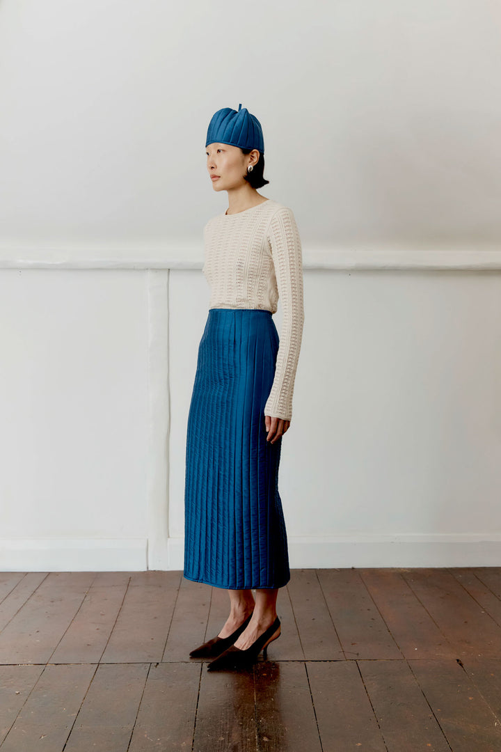 QUILTED SILK DUPION SADIE SKIRT