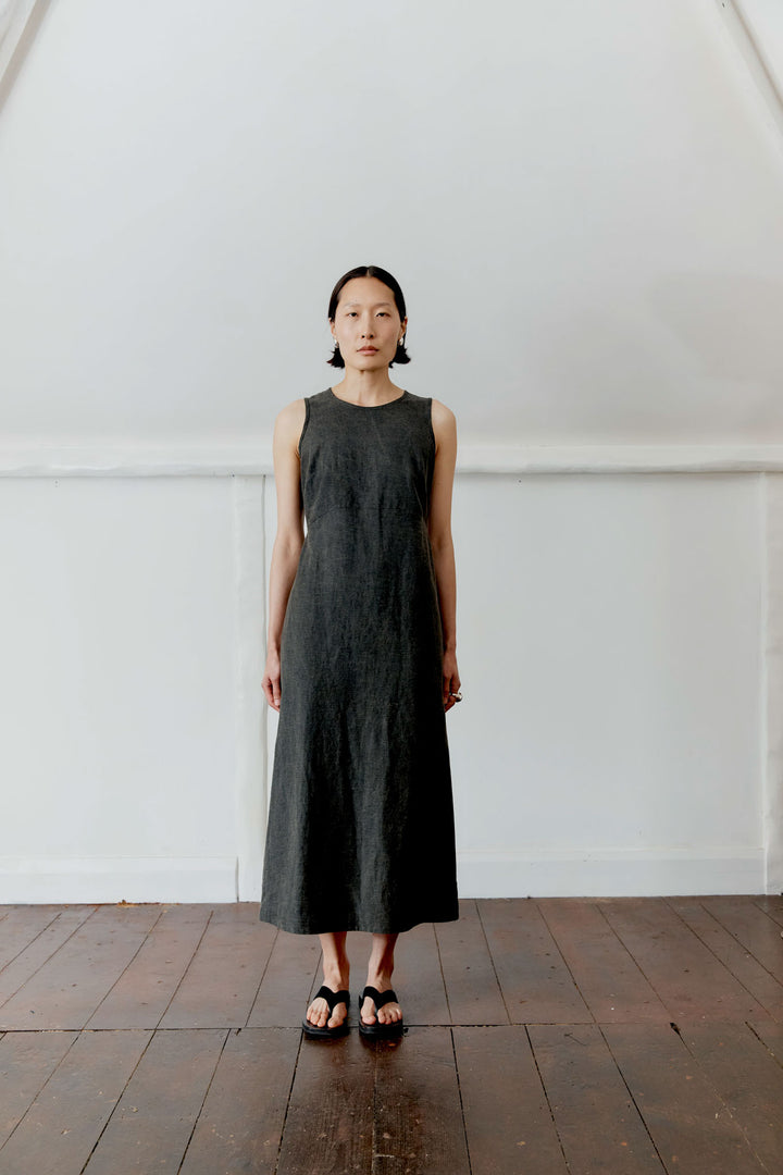JAPANESE COTTON/LINEN DYED BACK SATIN ERIKA DRESS