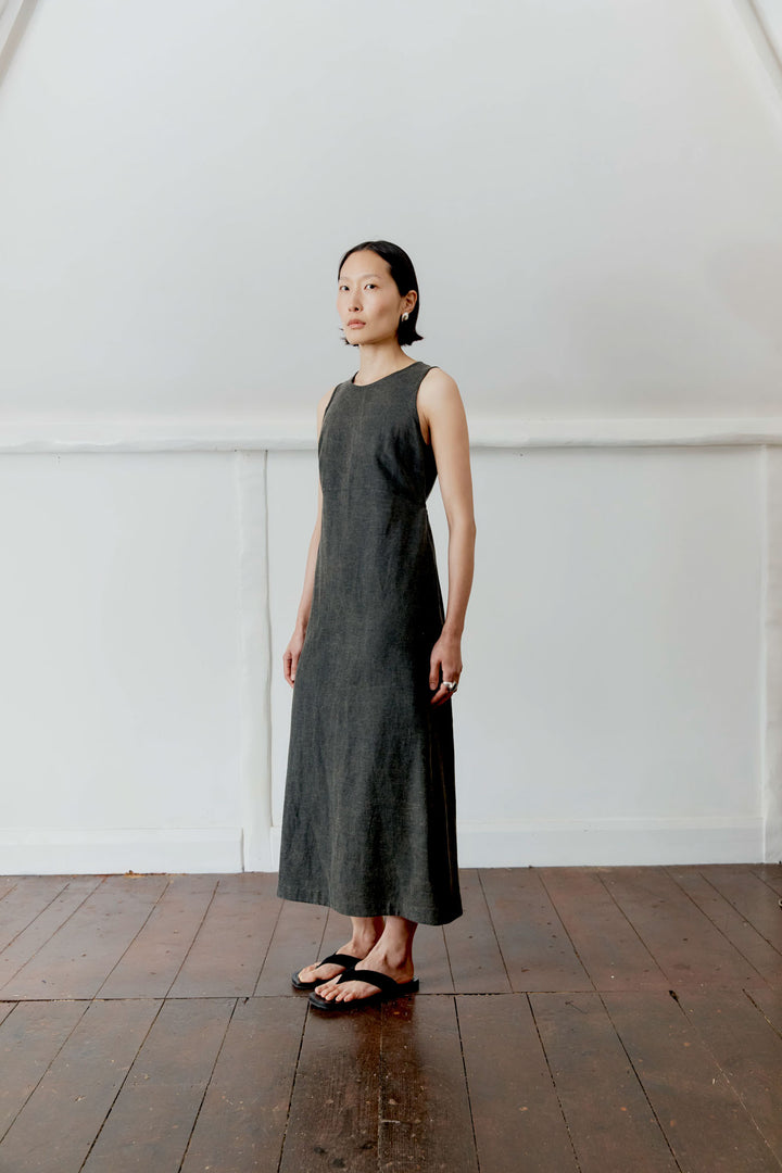 JAPANESE COTTON/LINEN DYED BACK SATIN ERIKA DRESS