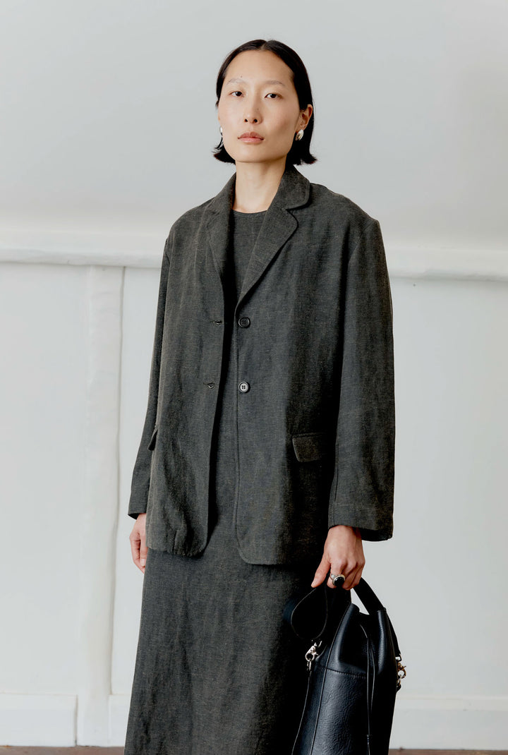 JAPANESE COTTON LINEN DYED SATIN ANDIE BLAZER