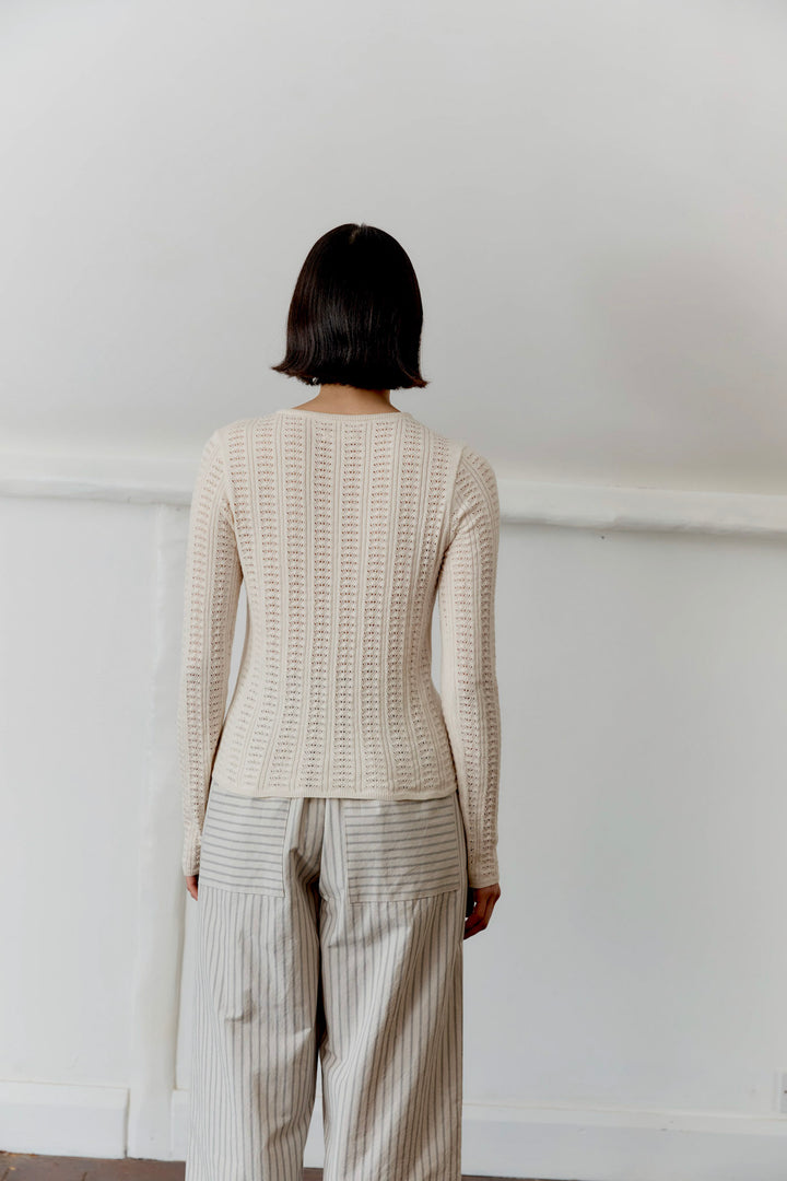 ORGANIC COMBED COTTON/CASHMERE POINTELLE LONG SLEEVE T-SHIRT