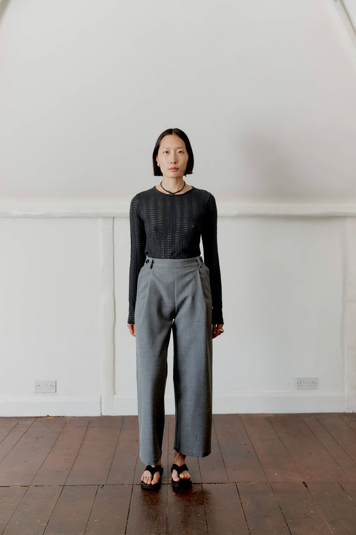 ORGANIC COMBED COTTON/CASHMERE BLEND POINTELLE  LONG SLEEVE T-SHIRT