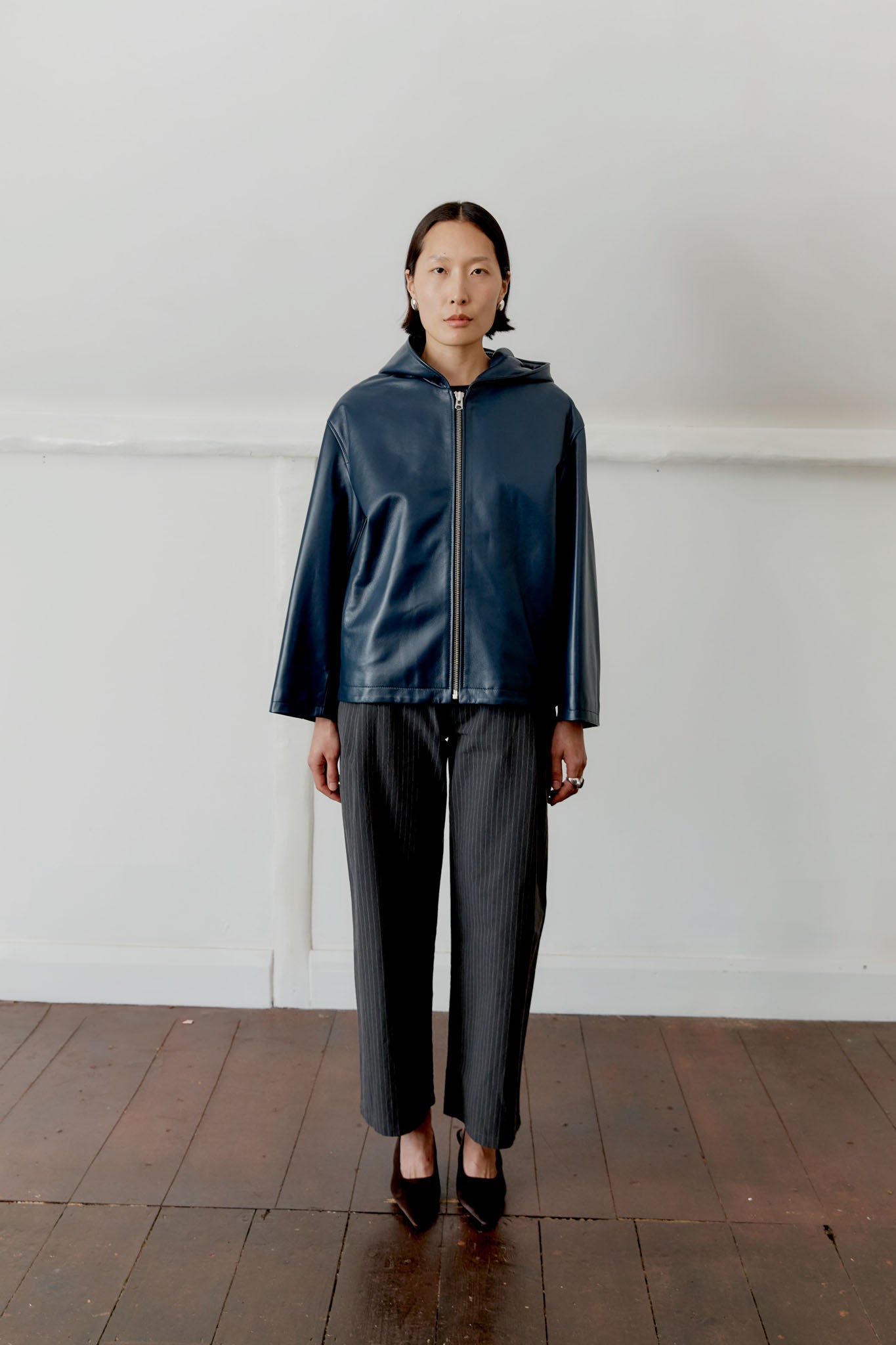 Nappa Leather Zip-Up Hoodie