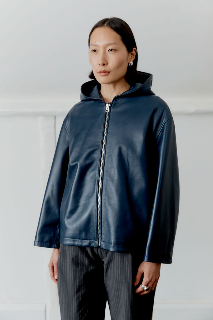 Nappa Leather Zip-Up Hoodie