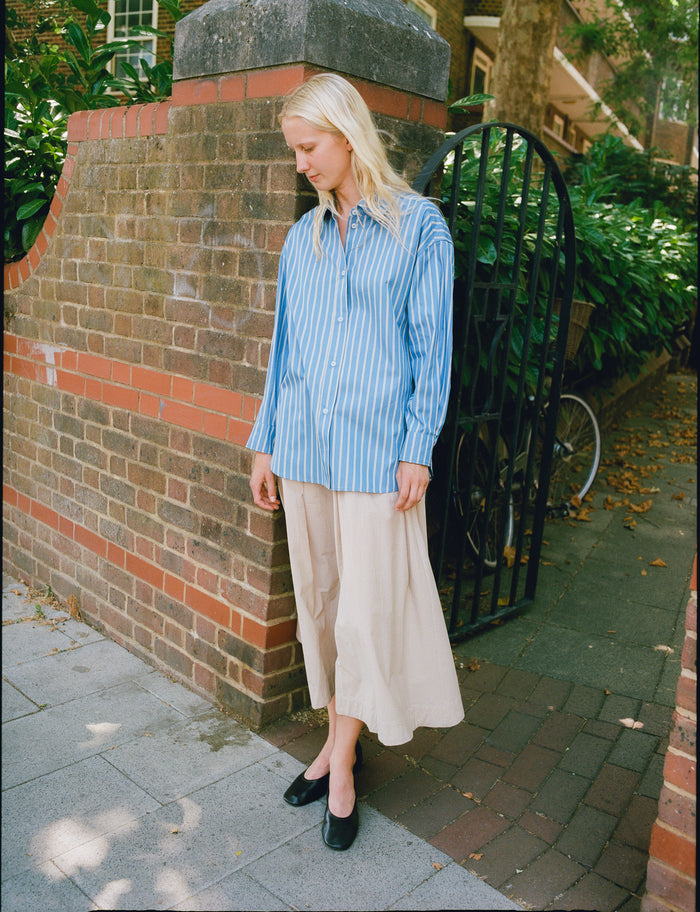Italian Cotton Phoebe Shirt - Blue Stripe
