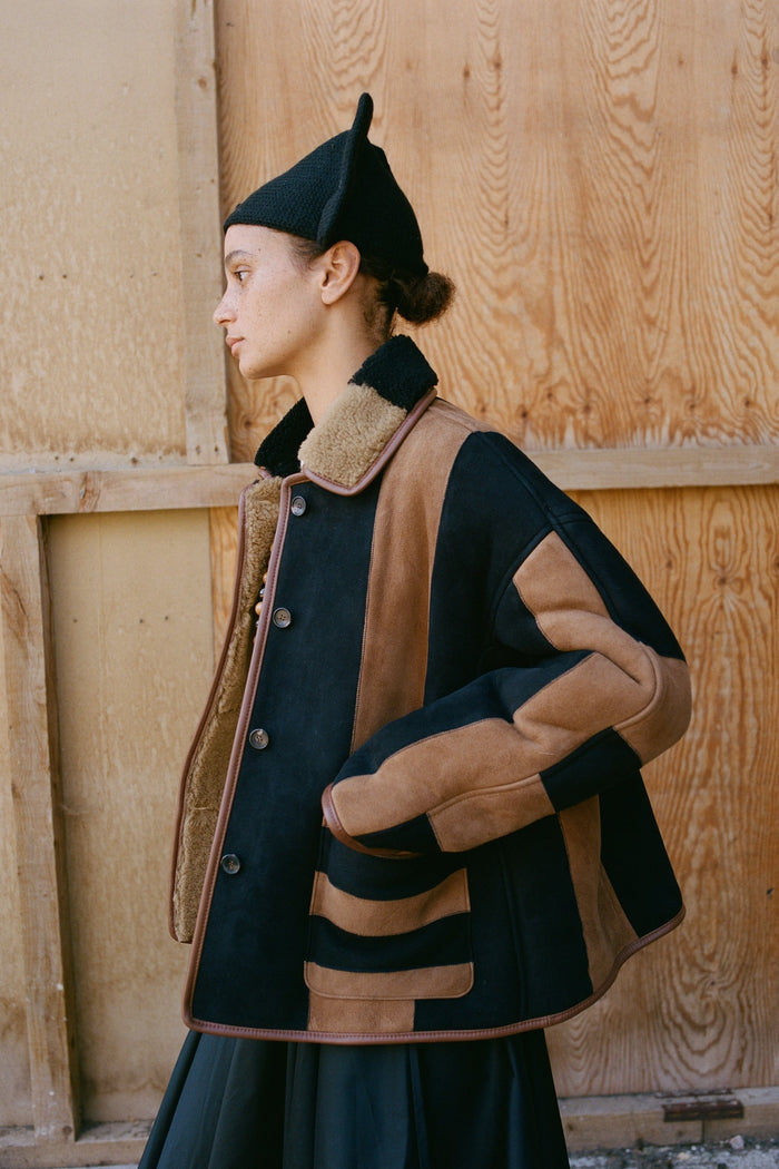 Avis Jacket - Black/Tan Striped Shearling
