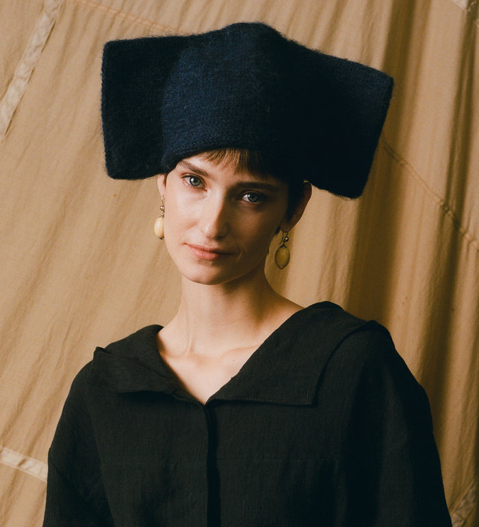 Bow Hat - Denim Wool