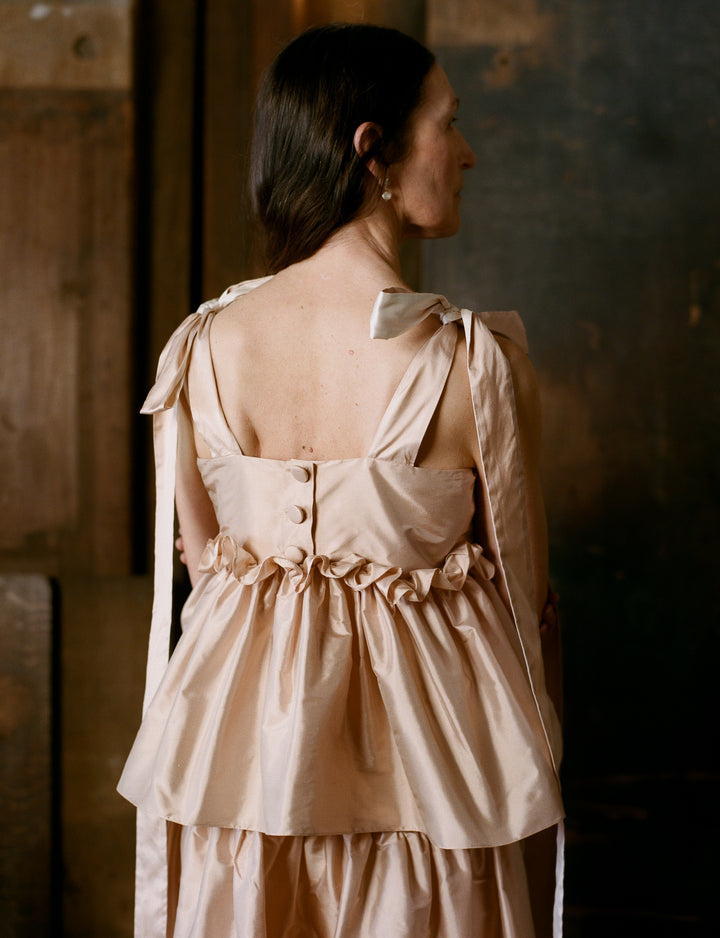 Olivia Bow Top - Eggshell Silk Dupion