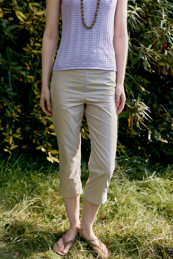 JAPANESE TYPEWRITER CHECKED COTTON CAPRI TROUSER