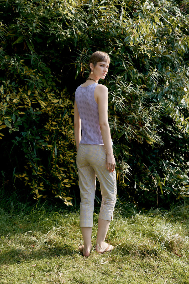 JAPANESE TYPEWRITER CHECKED COTTON CAPRI TROUSER