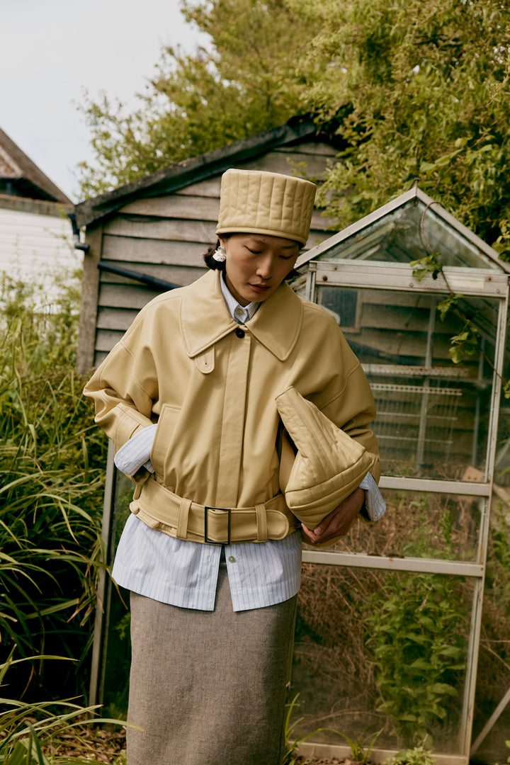 QUILTED LEATHER PILLBOX HAT