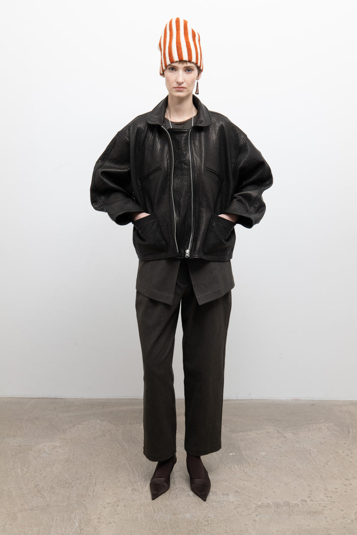 Flying Jacket - Liquorice Stretch Wrinkle Leather
