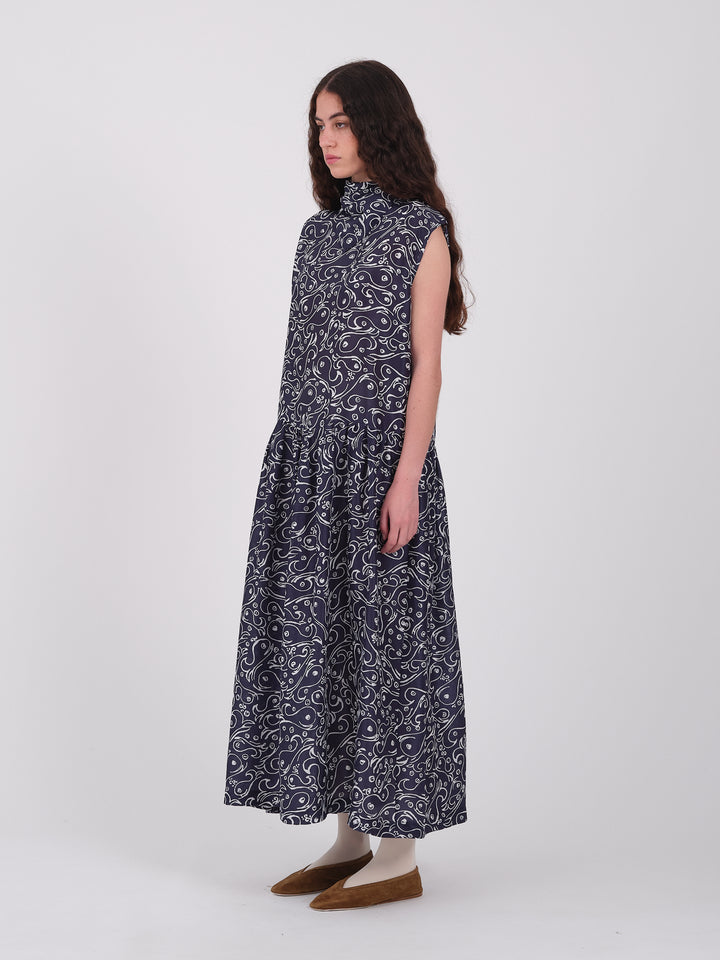 SILK DUPION PRINTED GATHERED ISABELLA DRESS