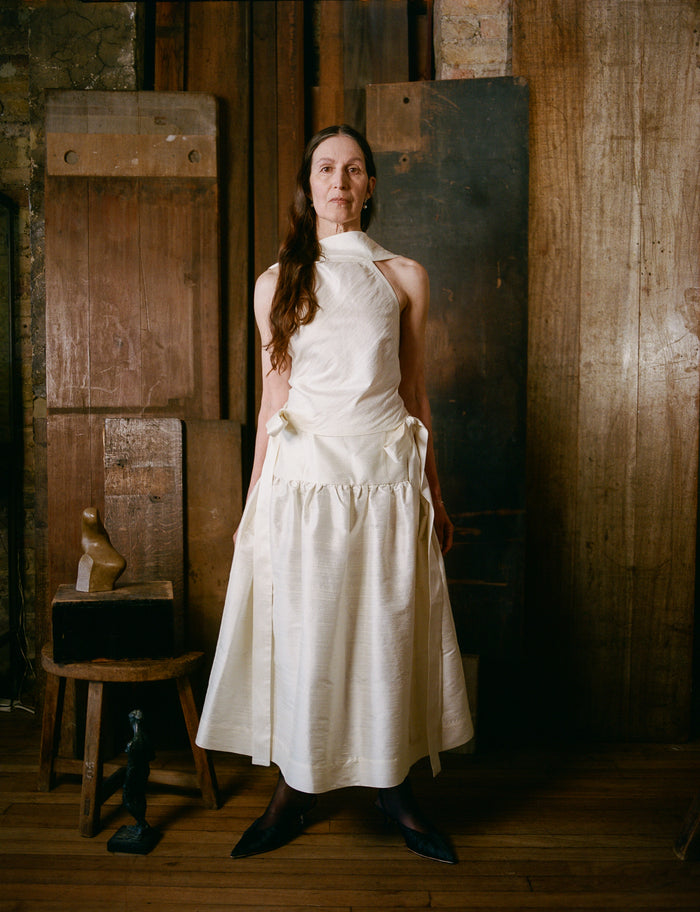 Mae Skirt - Ivory Slubbed Dupion