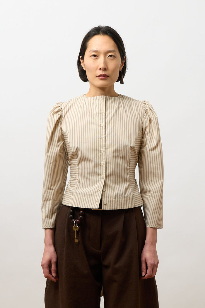 Eliza Puff Sleeve Blouse - Natural/ Terracotta Stripe