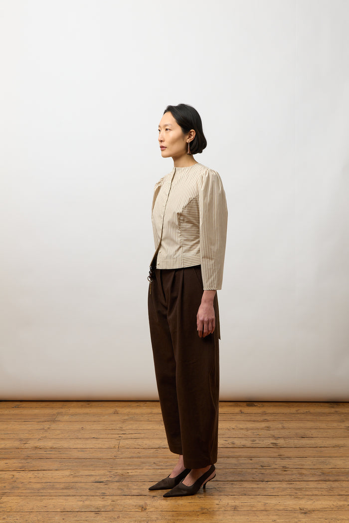 Eliza Puff Sleeve Blouse - Natural/ Terracotta Stripe
