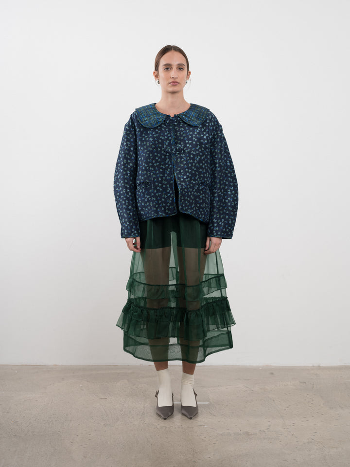 PRINTED QUILTED SILK DUPION REVERSIBLE ELLIE JACKET