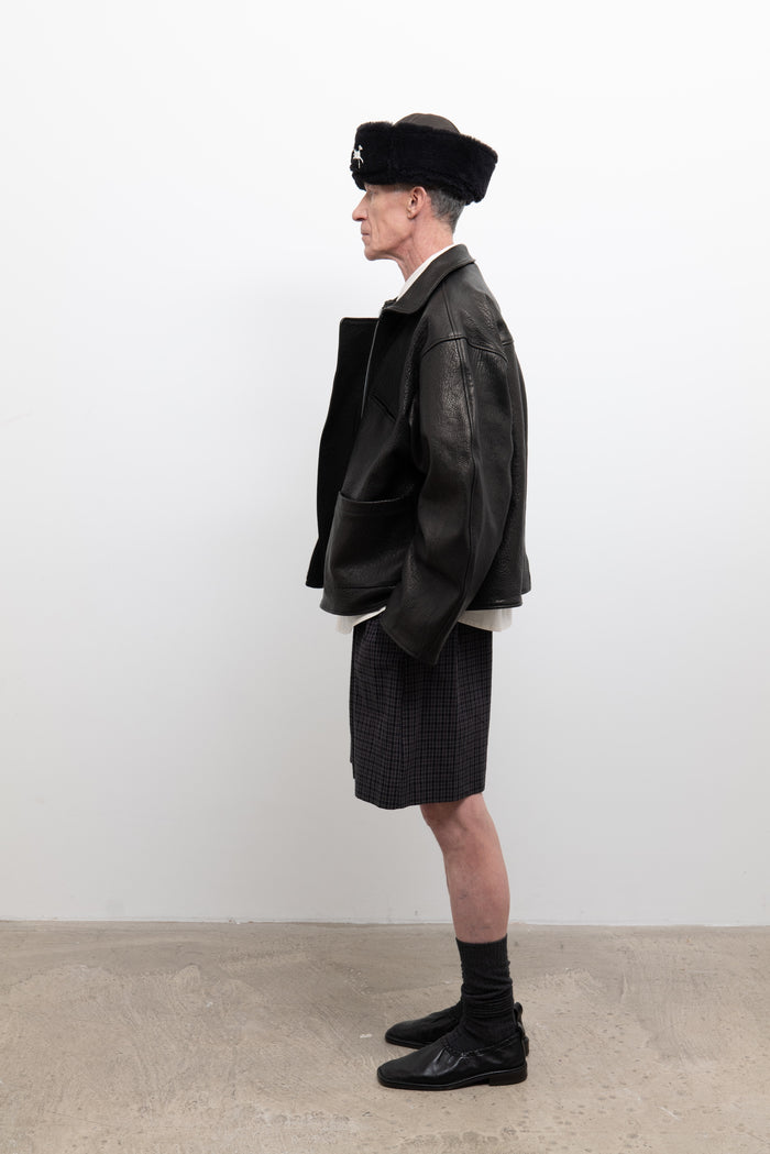 Mens Flying Jacket - Liquorice Stretch Wrinkle Leather