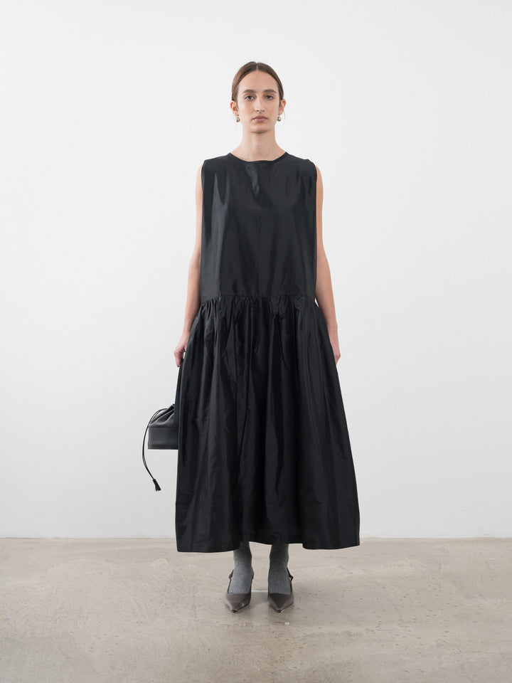 SILK DUPION GATHERED BOW-BACK ISABELLA DRESS