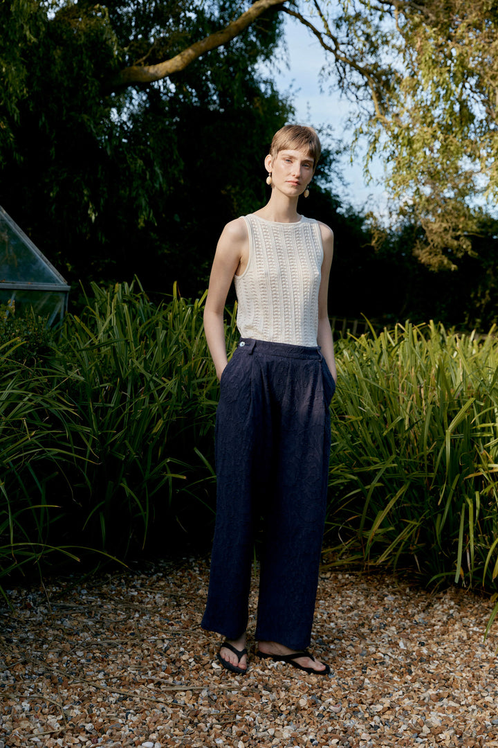 JAPANESE COTTON/LINEN DYED JACQUARD GEORGIA TROUSER