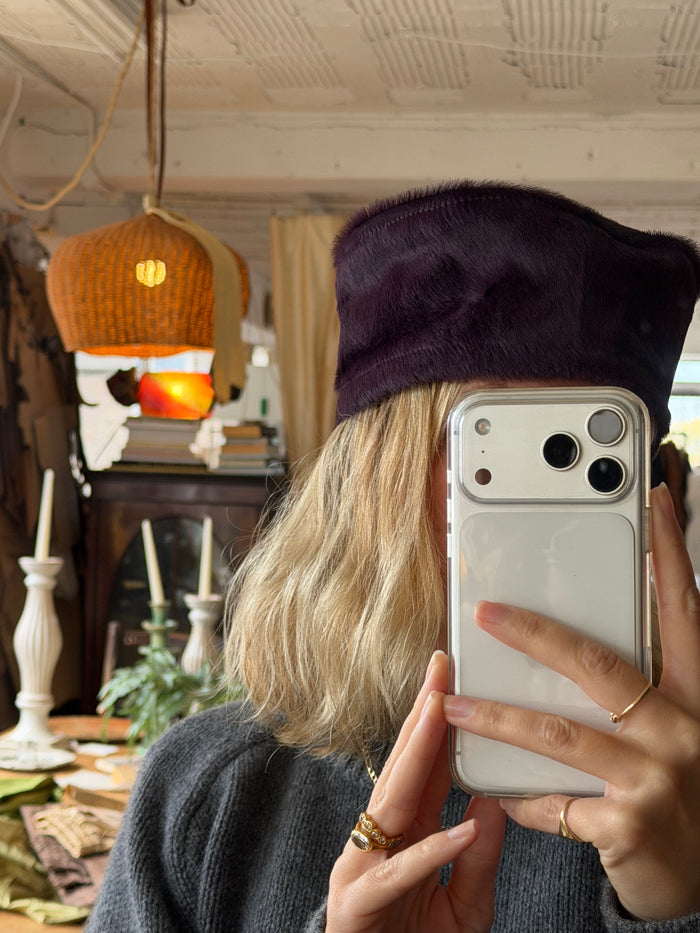 Pillbox Hat - Violet Hair On Hide