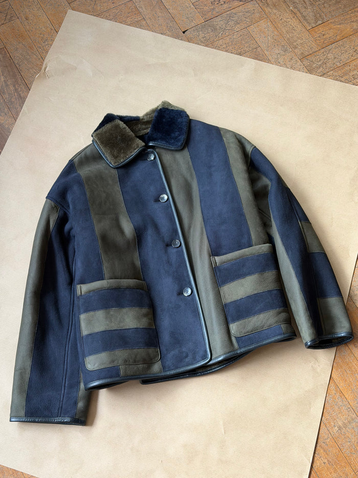 Womens Avis Jacket - Navy/Green Striped Shearling