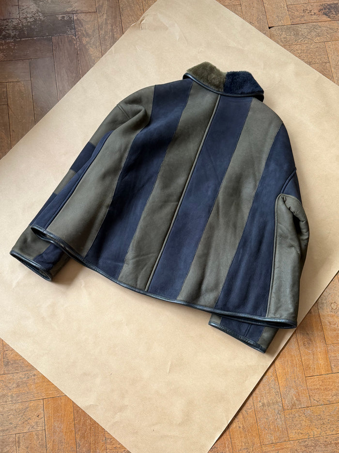 Womens Avis Jacket - Navy/Green Striped Shearling