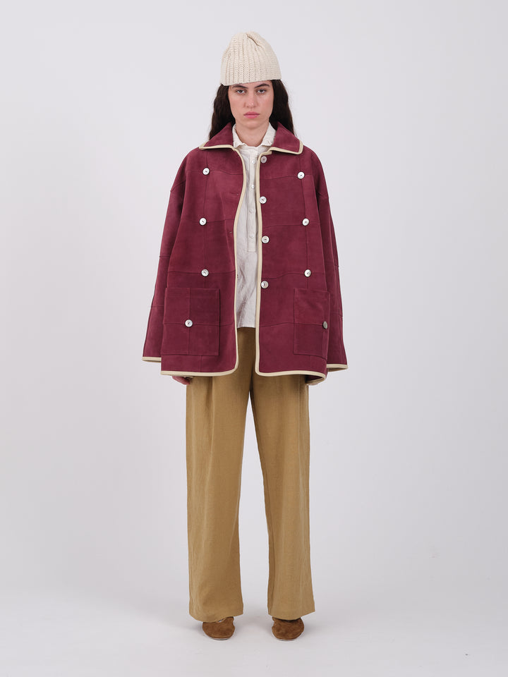 SUEDE LONG AVIS JACKET WITH PEARLS