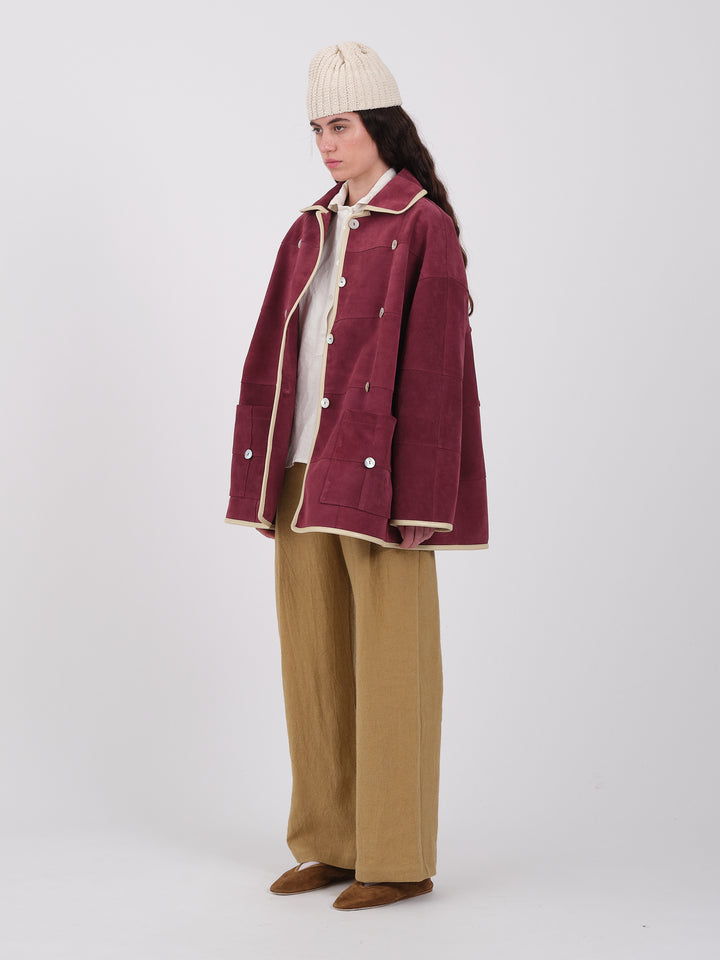 SUEDE LONG AVIS JACKET WITH PEARLS