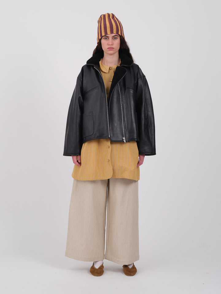 LEATHER BACK STRAIGHT HAIR FLYING JACKET