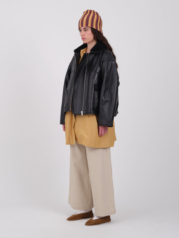 LEATHER BACK STRAIGHT HAIR FLYING JACKET