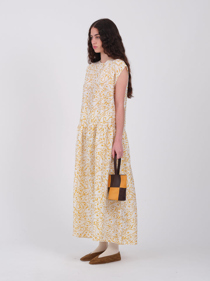 SILK DUPION PRINTED GATHERED ISABELLA DRESS