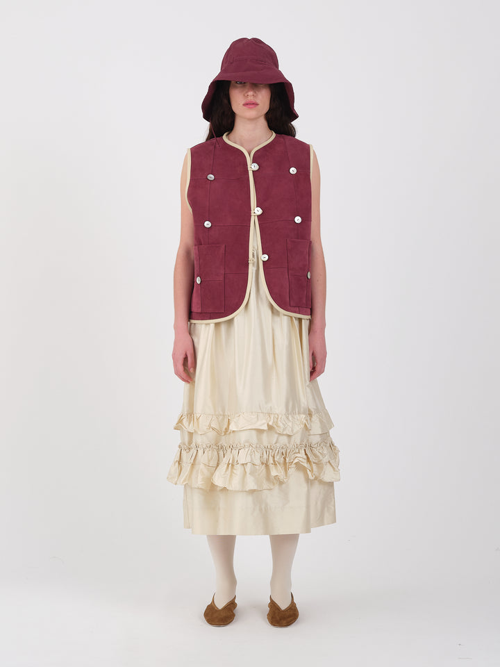 SUEDE CHECKED ELLA VEST WITH PEARLS