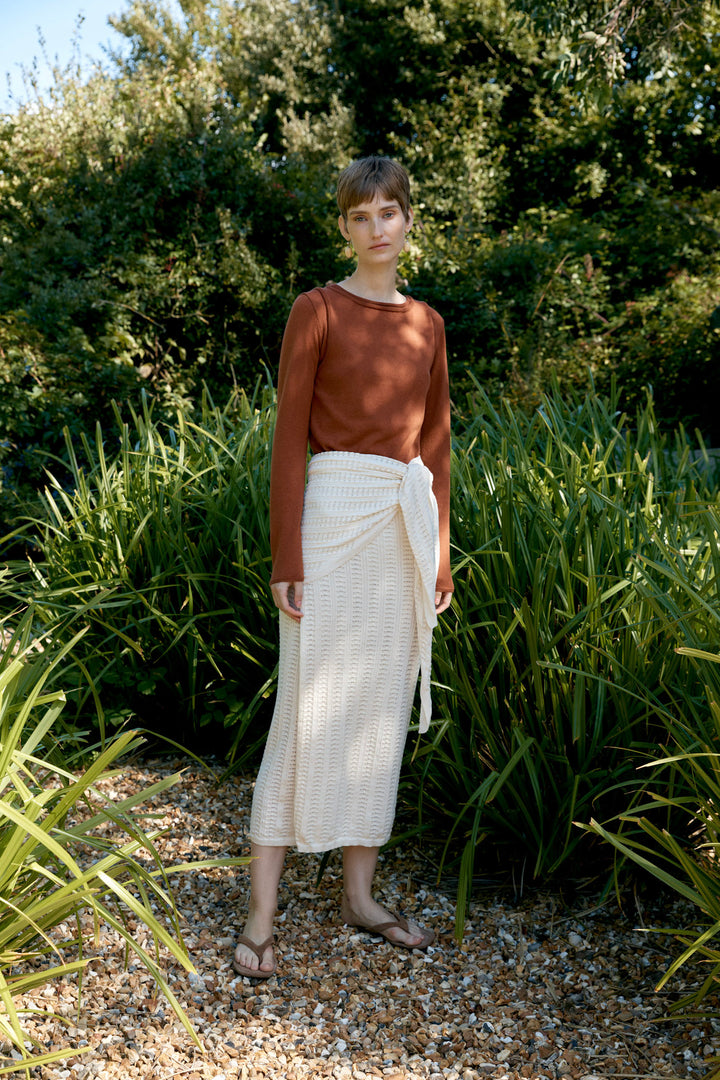 ORGANIC COTTON/MERINO WOOL POINTELLE WRAP SKIRT
