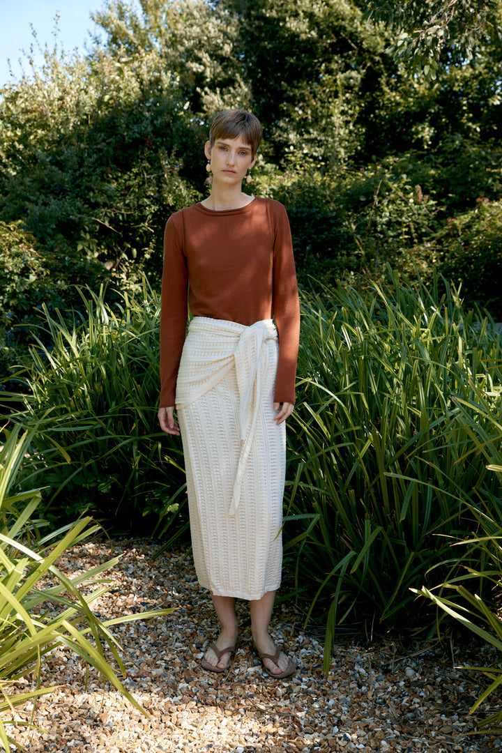 ORGANIC COTTON/MERINO WOOL POINTELLE WRAP SKIRT