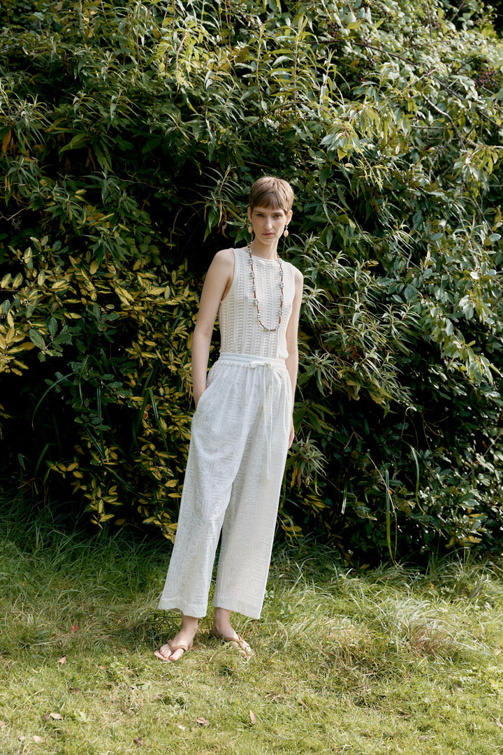 CROSS STITCH EMBROIDERY ON VOILE LUNA TROUSERS