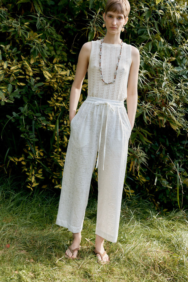 CROSS STITCH EMBROIDERY ON VOILE LUNA TROUSERS