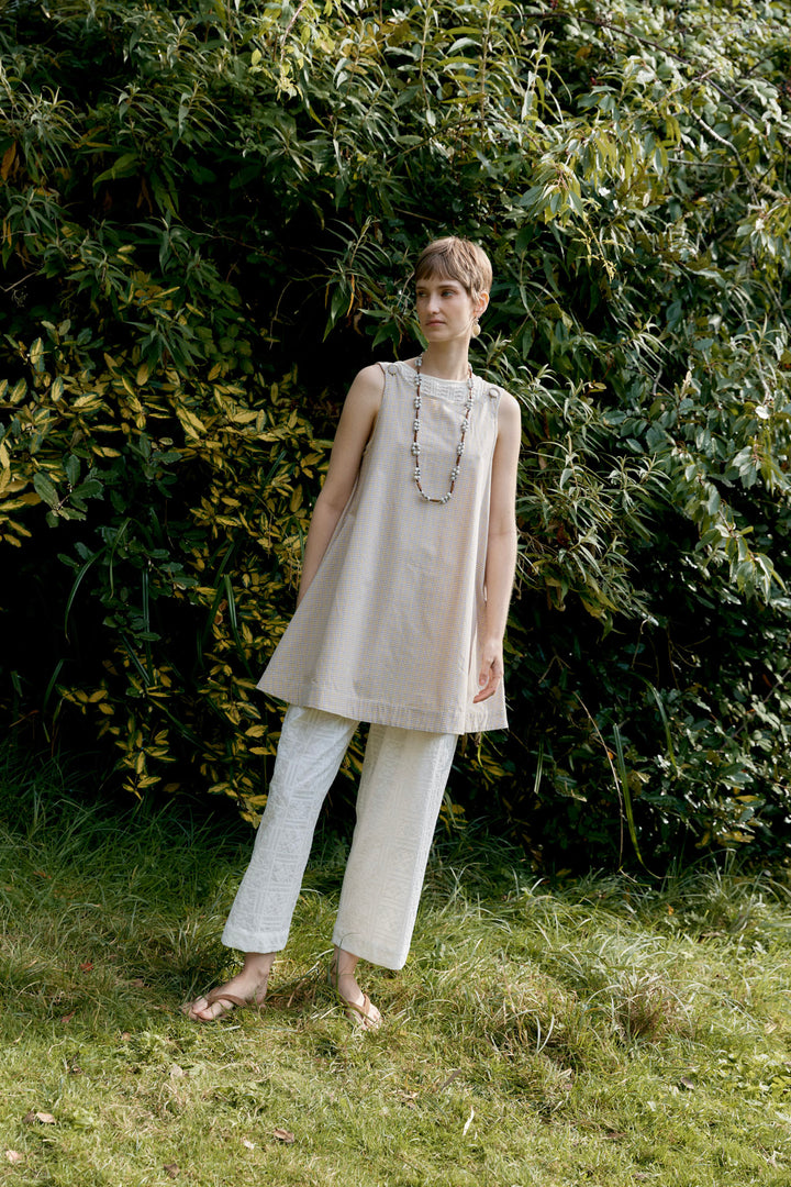 JAPANESE TYPEWRITER CHECKED COTTON MARGOT DRESS