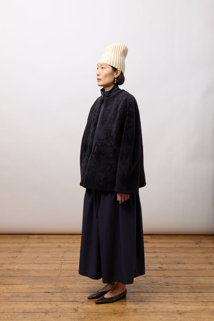Mila Collarless Jacket - Iron Shearling