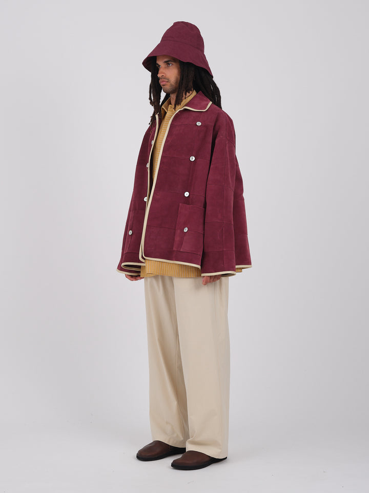 SUEDE LONG AVIS JACKET WITH PEARL BUTTONS