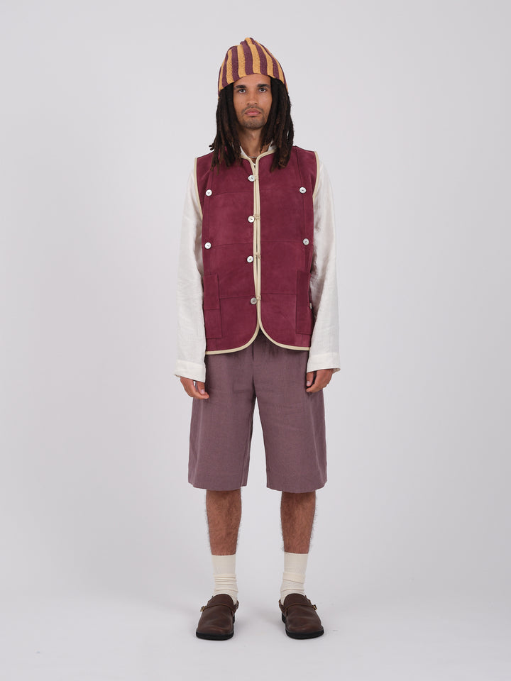 SUEDE CHECKED RIVER VEST WITH PEARL BUTTONS