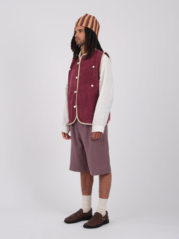 SUEDE CHECKED RIVER VEST WITH PEARL BUTTONS