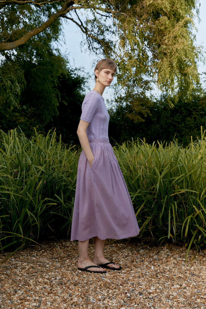 JAPANESE COTTON DYED VOILE PANEL SKIRT