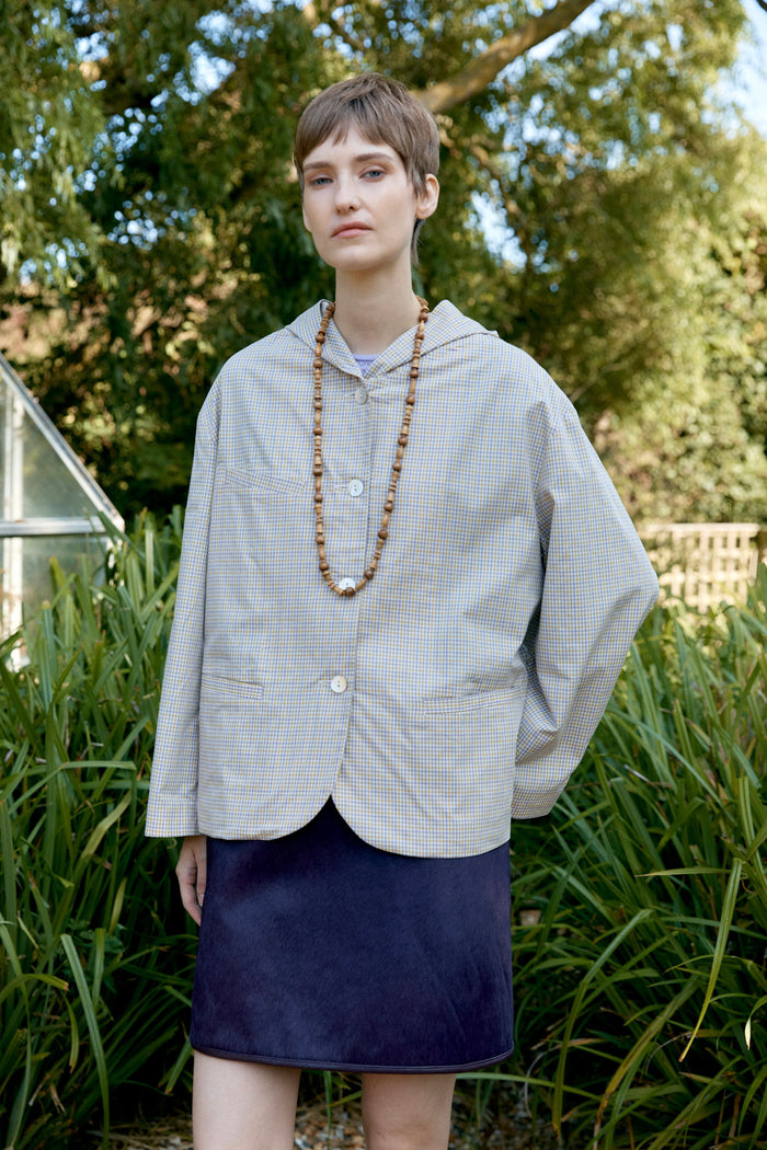 Japanese Soft Typewriter Checked Cotton Reeva Hooded Jacket