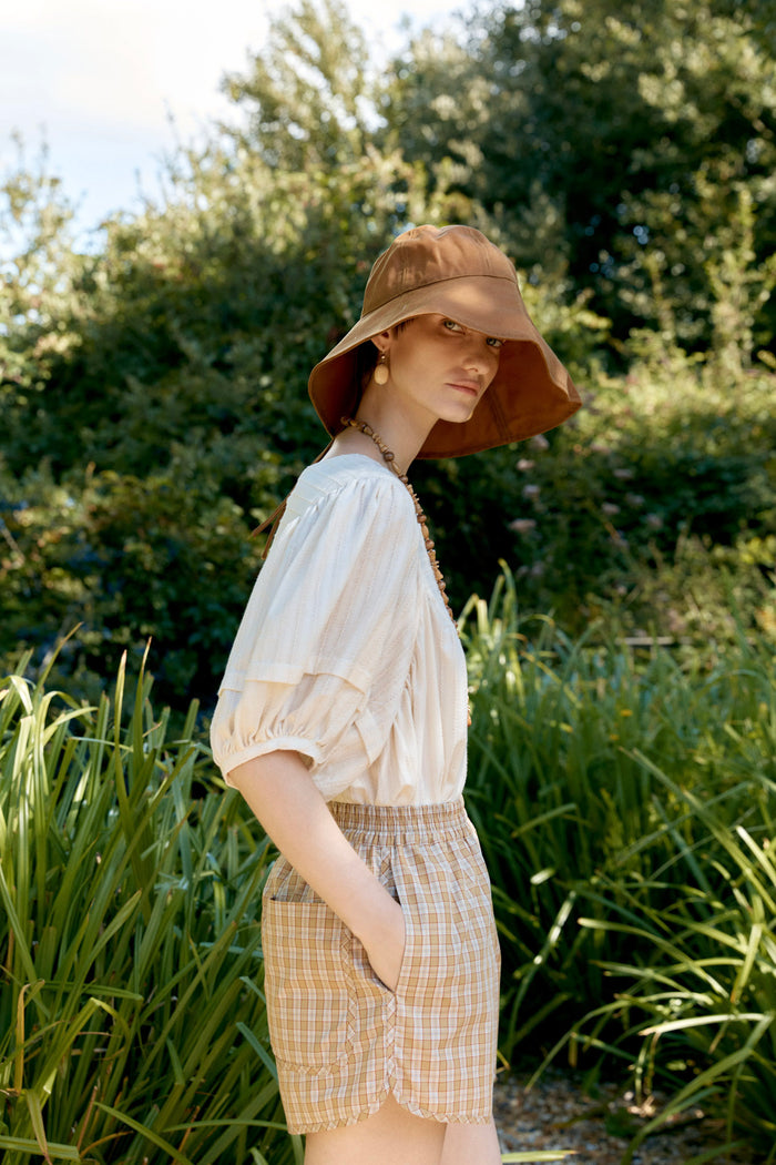 Japanese Typewriter Checked Cotton Martina Short
