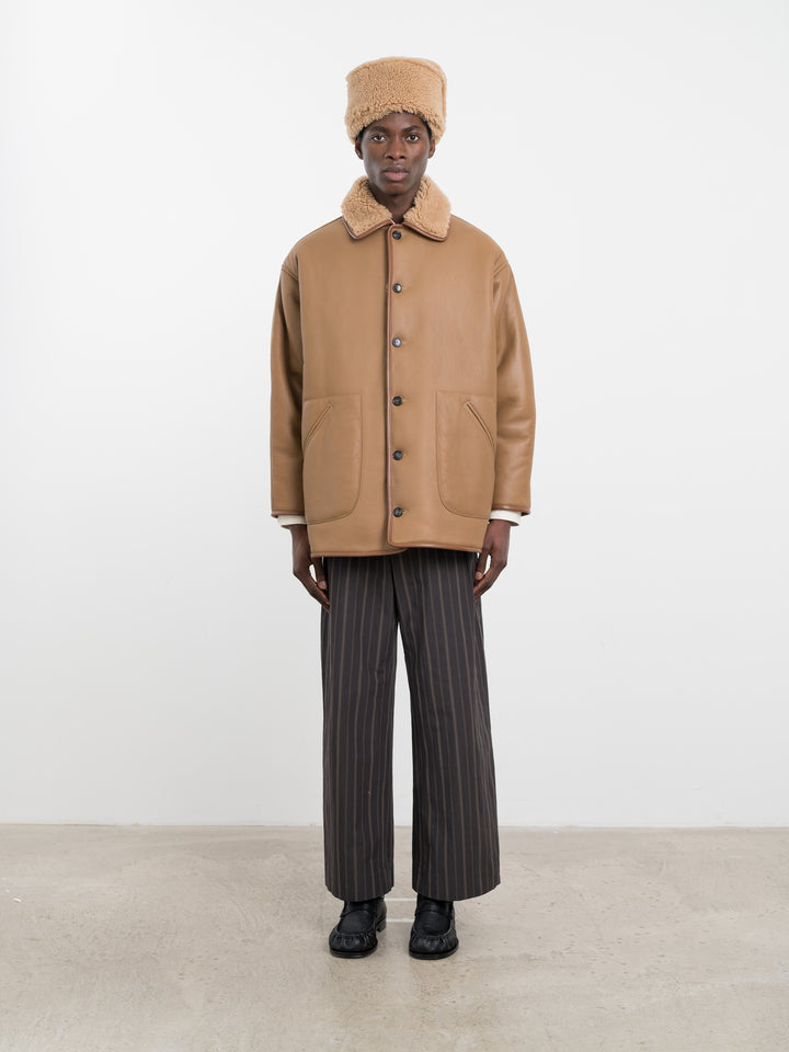 TAN LEATHER BACK CURLY HAIR RONNY JACKET