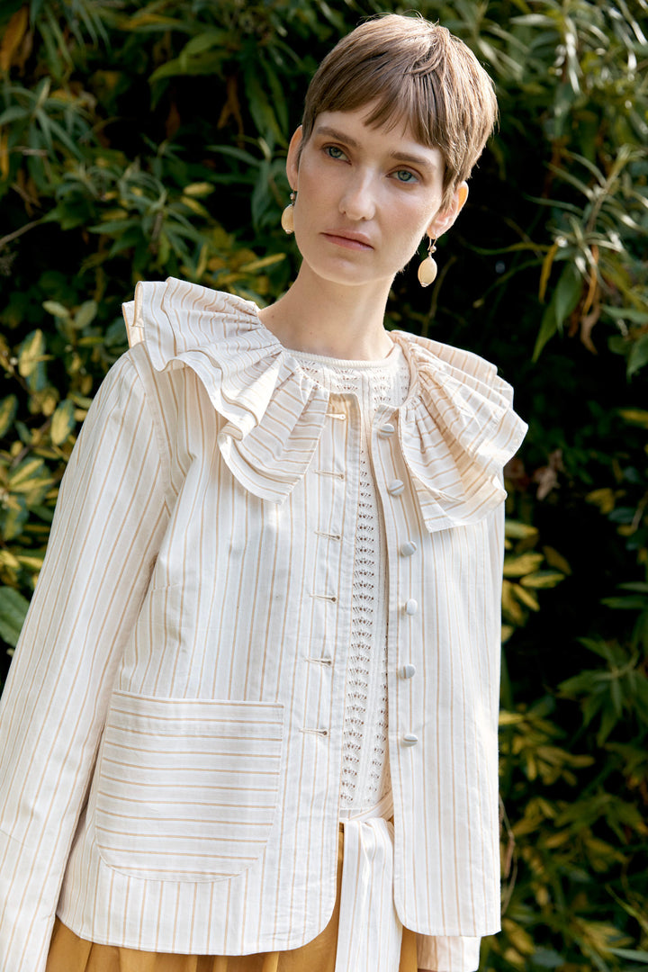 JAPANESE ORGANIC MUGWASHER STRIPE COTTON ROWAN JACKET