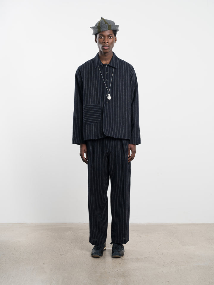 JAPANESE STRIPED BOUCLE WOOL SANDY JACKET