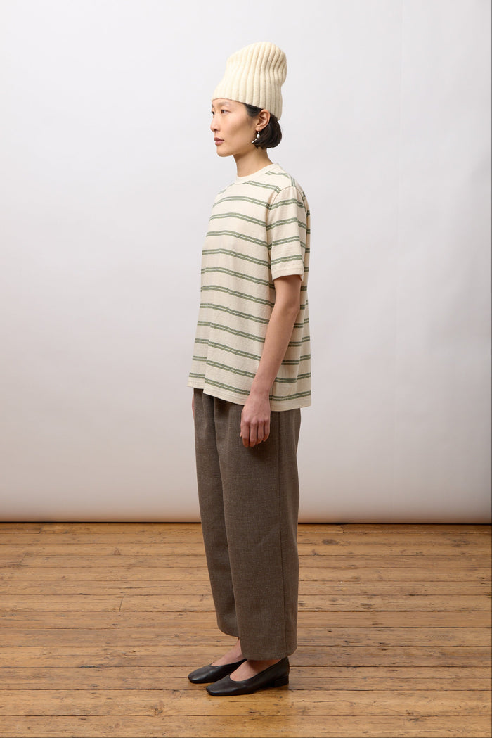 Unisex Short Sleeve T Shirt - Ecru/Green/Blue Stripe